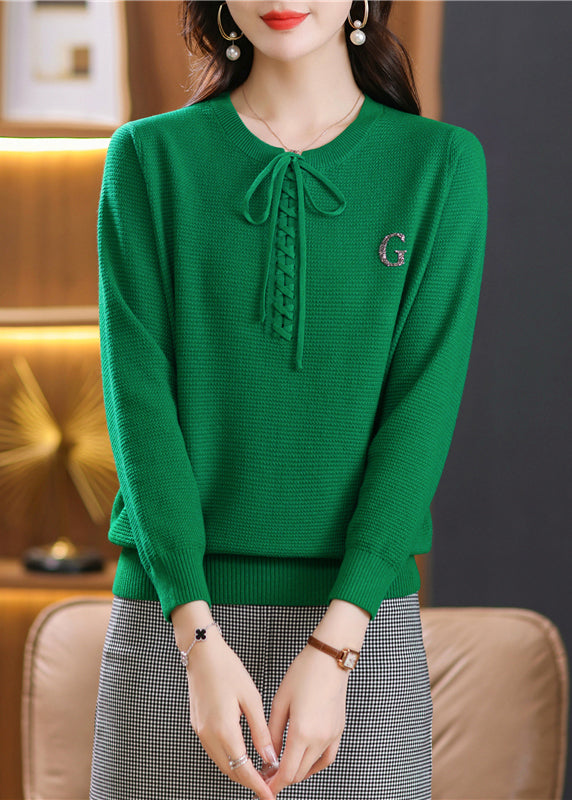 Brick Red O Neck Lace Up Knit Short Sweater Spring