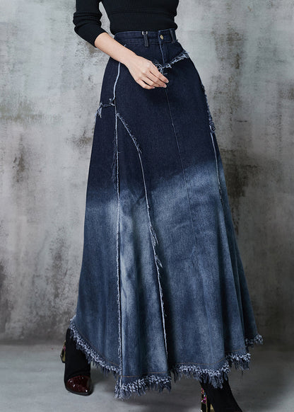 Gradient Color Patchwork Exra Large Hem Denim Skirt Spring
