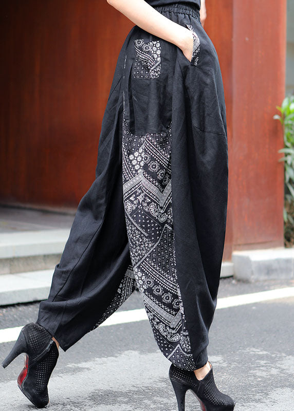 Black Patchwork Print Pants Spring