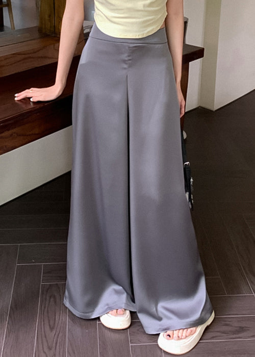 Grey Thin Silk Summer Wide Leg Pants High Waist