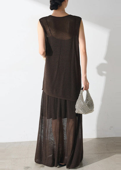 Chocolate Asymmetrical Tulle Two Piece Set Clothing Summer