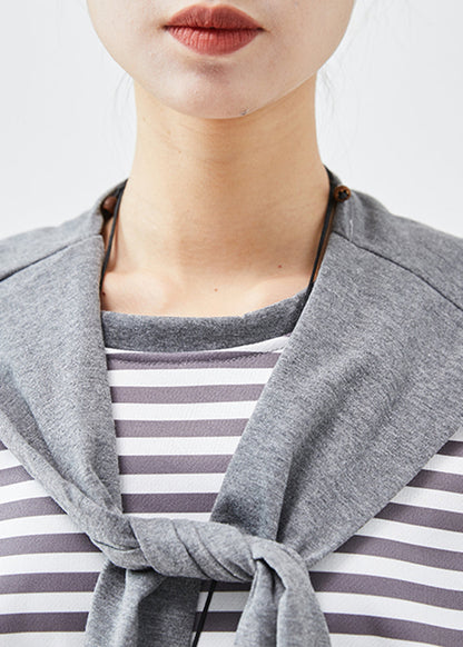 Organic Grey Oversized Striped Cotton Sweatshirt Fall