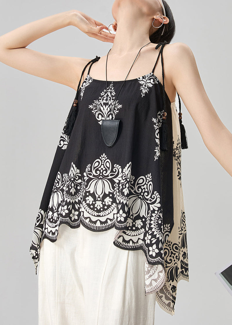 Unique Black Print Wear on Both Sides Cotton Spaghetti Strap Tank Sleeveless