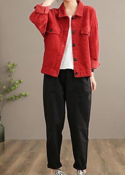 Loose Lapel Button Down Fine Coats Red Short Jackets Fall