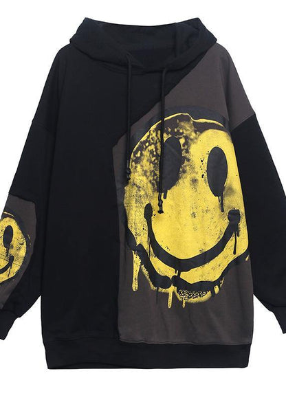 Diy Hooded Patchwork Spring Clothes for Shirts Gray Print Tops
