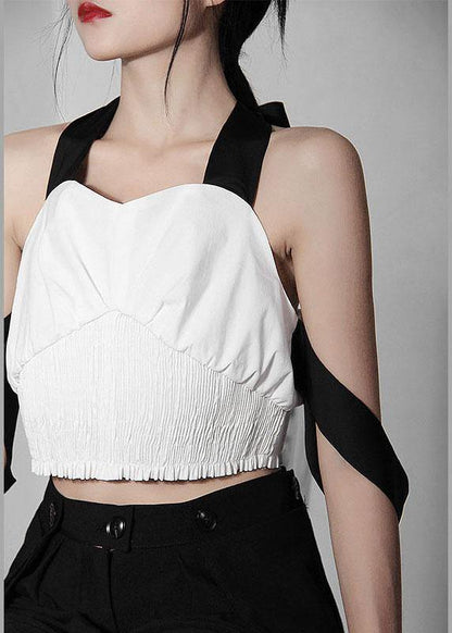 Stylish White Cinched Spaghetti Strapcotton Tank Summer