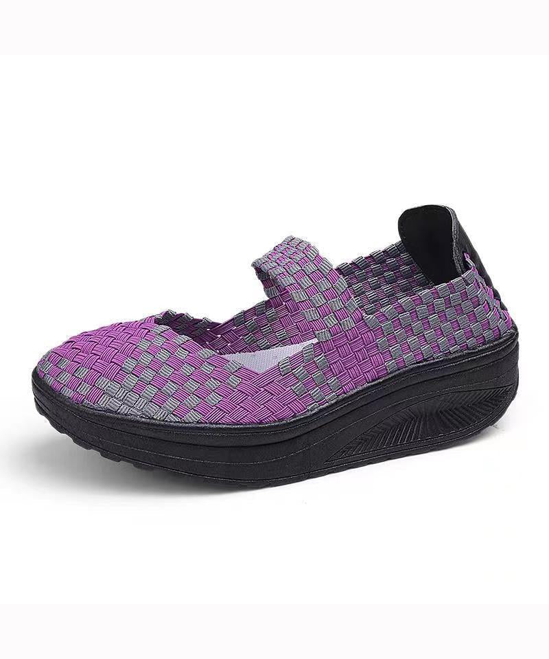 Purple Comfortable Knit Fabric Splicing Wedge Shoes