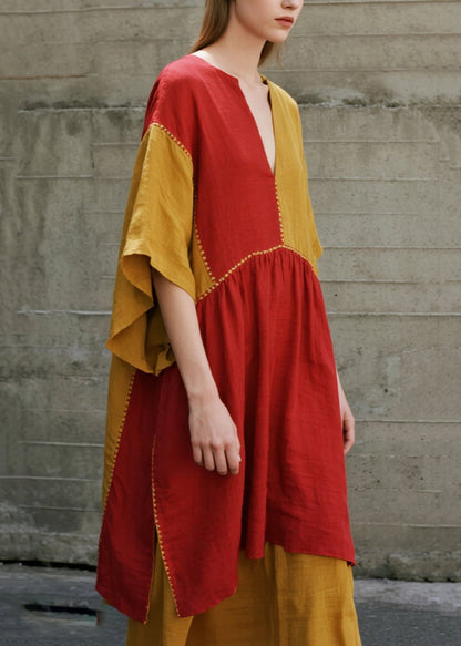 Orange Asymmetrical Patchwork Cotton Dresses Summer