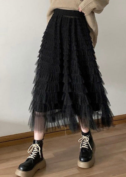 Diy Black Patchwork Tulle a Line Skirts Spring