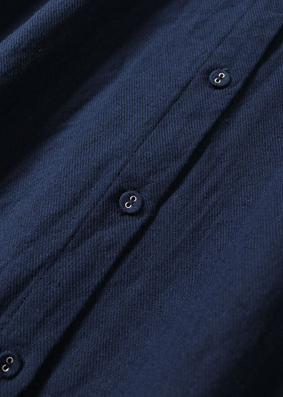 Classy Navy Peter Pan Collar Button Shirts Dress Spring