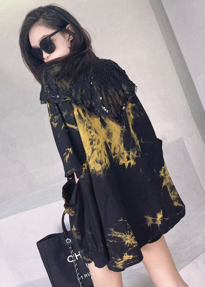 Black Print Patchwork Tie Dye Sequins Fall Sweatshirt