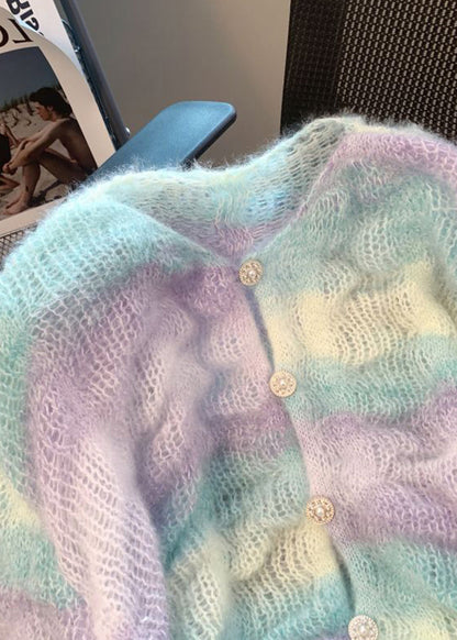 Gradient Color V Neck Warm Knit Cardigan Winter