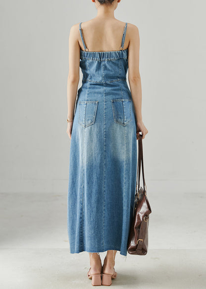 Blue Silm Fit Denim Spaghetti Strap Dress Summer