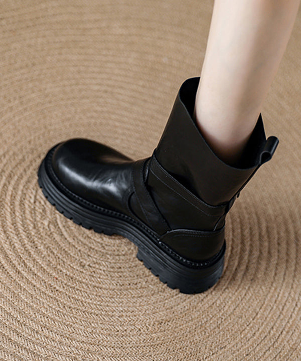 Black Platform Faux Leather Splicing Boots