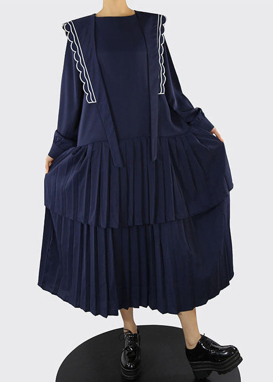 Unique Dark Blue Zippered Cinched Maxi Dresses Spring