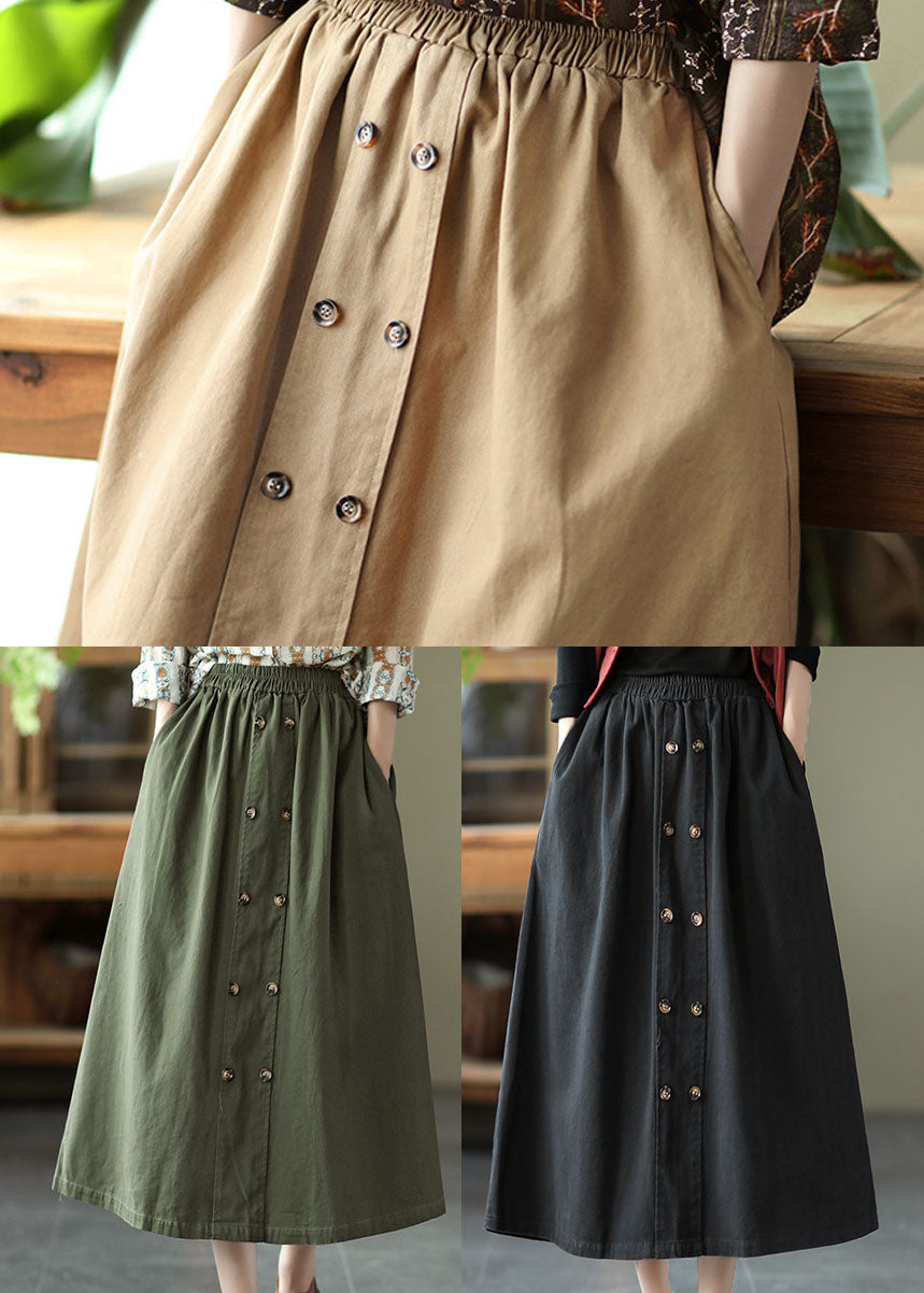 Army Green Pocket Patchwork Cotton a Line Skirt Spring