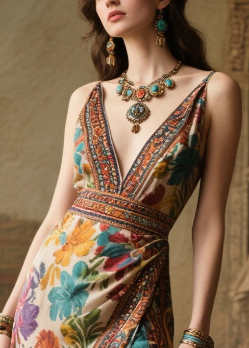 Apricot Print Side Open Chiffon Sundress Summer