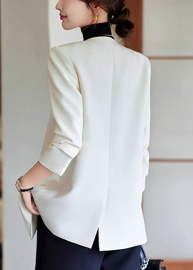 White V Neck Cotton Jackets Spring