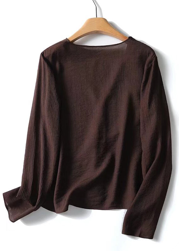 French Coffee Ruffled Patchwork Shirts Fall
