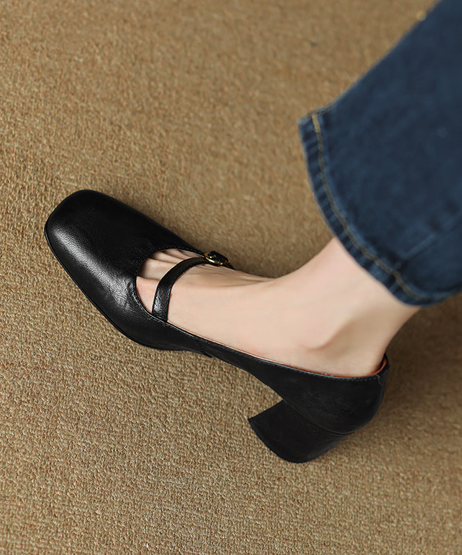Sheepskin Loafers Chunky Heel French Black