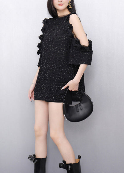 Slim Fit Black Cold Shoulder T Shirt Short Sleeveless