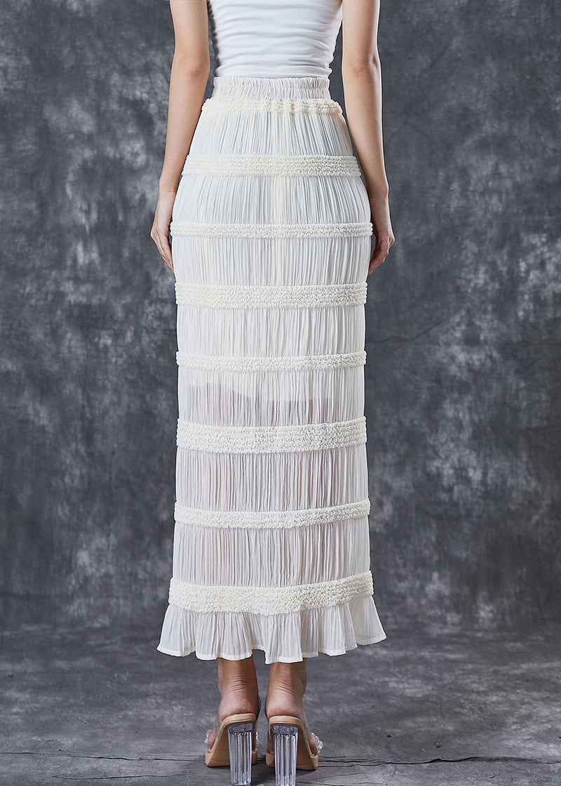White High Waist Cotton Wraped Pleated Skirts Fall