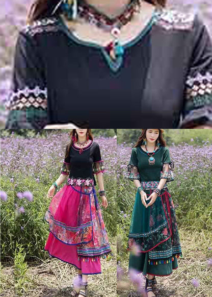 Green O-neck Top and Skirts Tulle Two Piece Set Summer