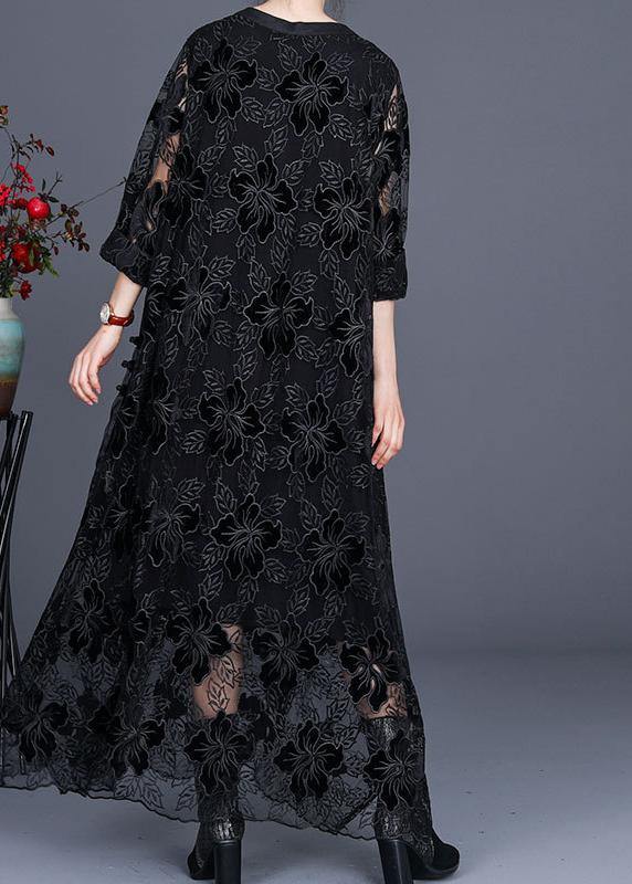 Unique Black Lace Dress Caftans Gown
