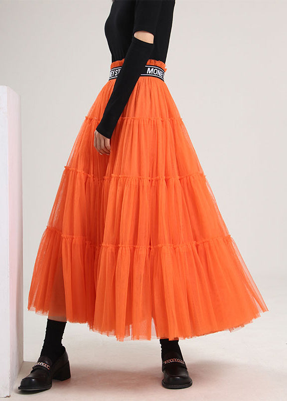 Organic Orange Patchwork Tulle Skirt Spring