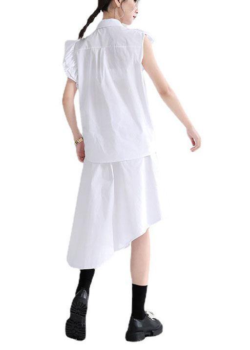 White Asymmetrical Design Pockets Blouse Top