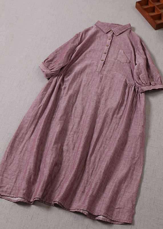 Fine Bean Paste Red Peterpan Collar Patchwork Cotton Maxi Dresses Half Sleeve