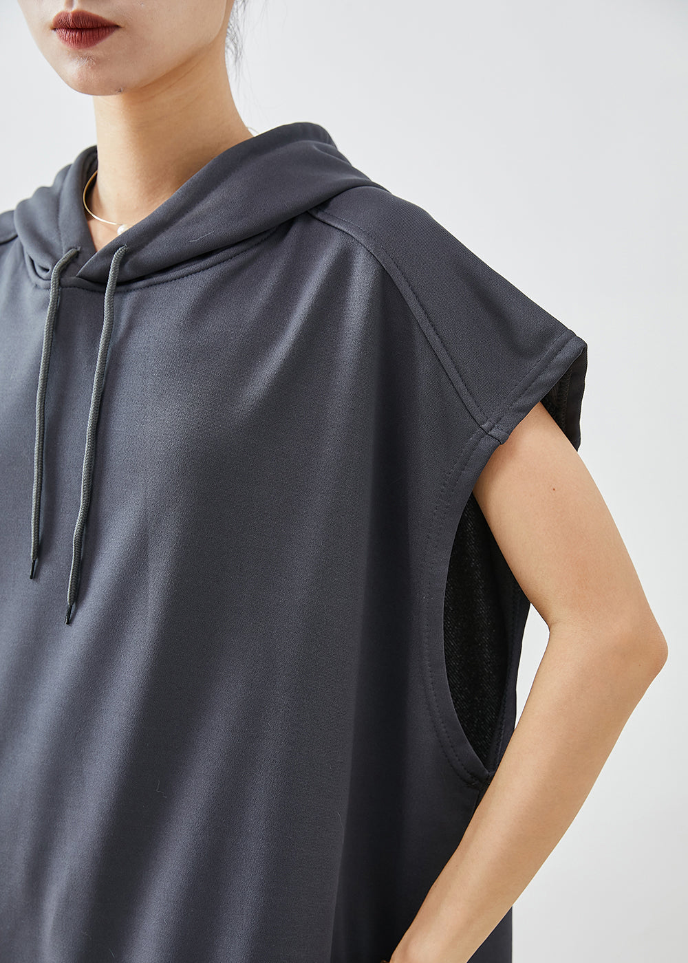 Grey Hooded Pockets Cotton Sweatshirts Tops Summer