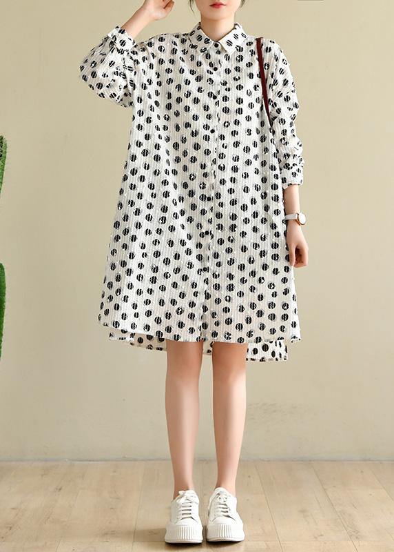 Classy White Dot Cotton Dress Button Spring Dresses