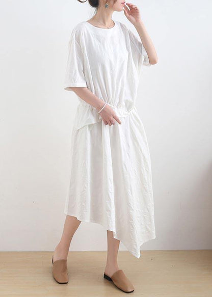 White Asymmetrical Design Maxi Summer Linen Dress