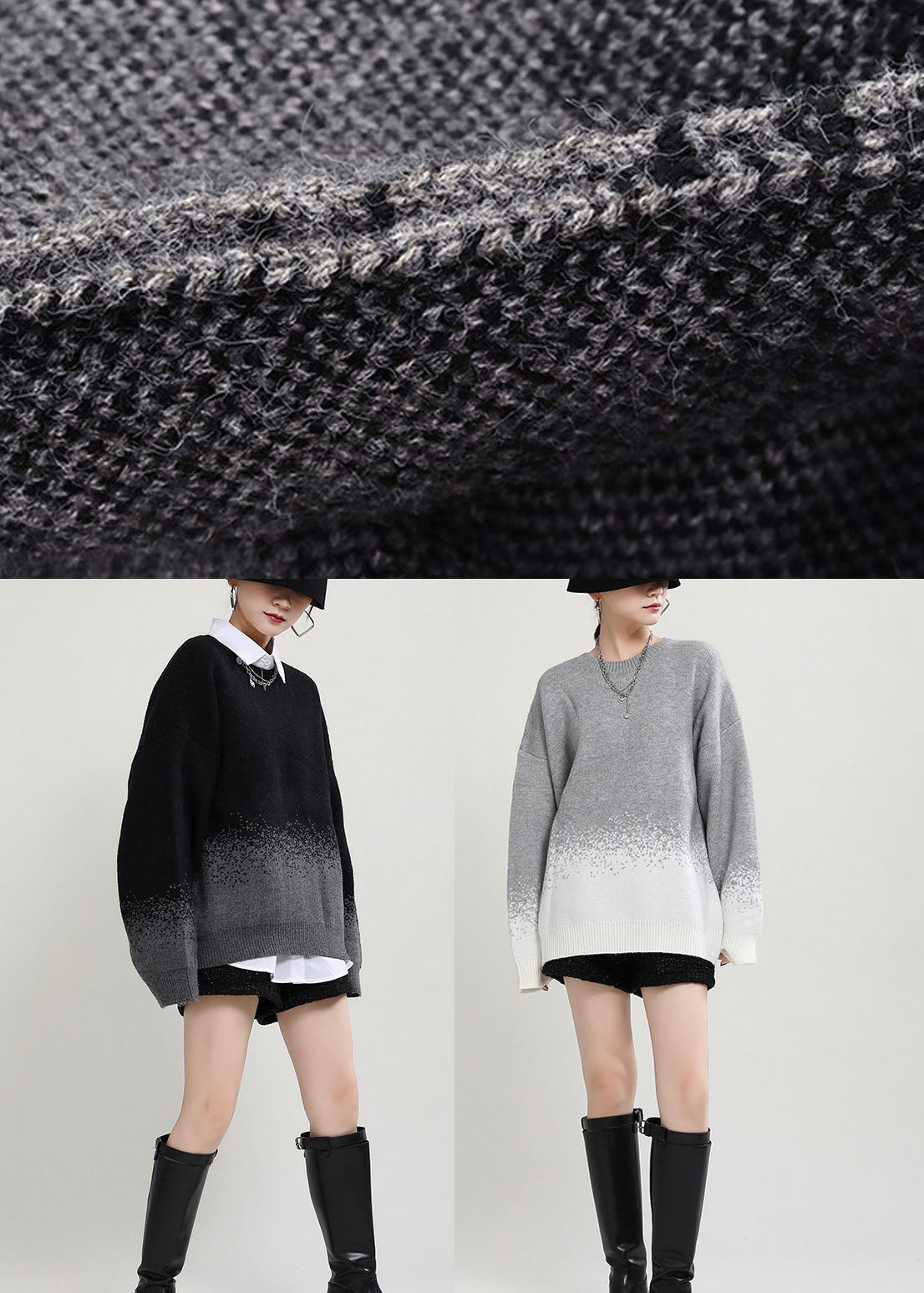 Diy Grey O-neck Loose Fall Knit Sweater