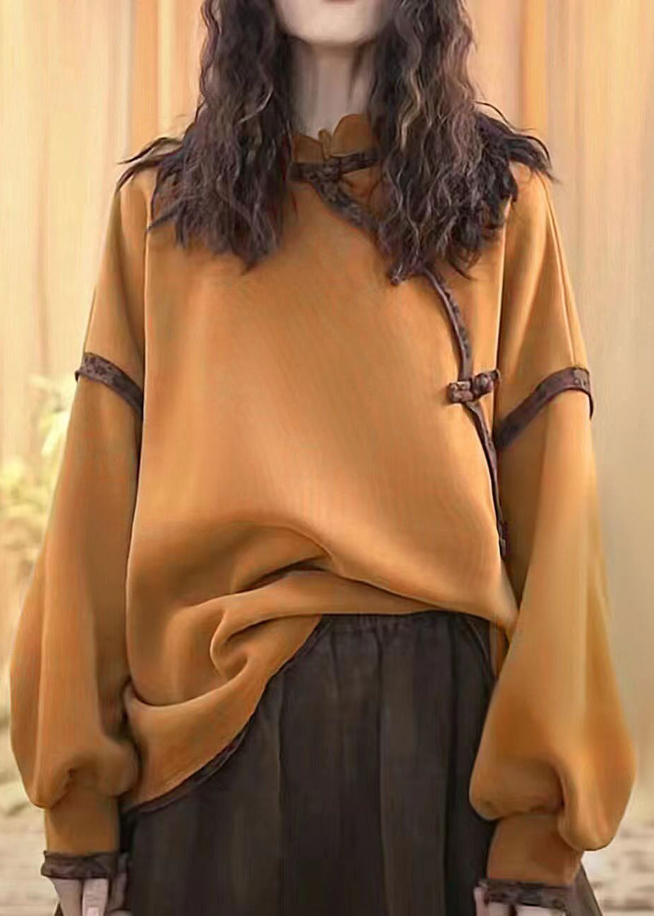 Yellow Stand Collar Cotton Top Fall