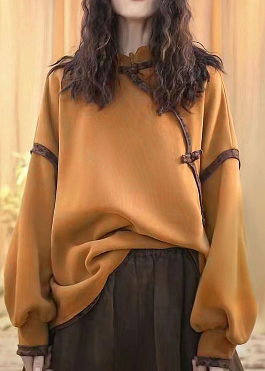 Yellow Stand Collar Cotton Top Fall