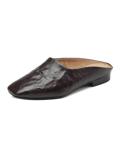 Comfy Brown Splicing Slide Sandals Square Toe