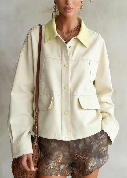 Light Yellow Patchwork Button Denim Jackets Spring