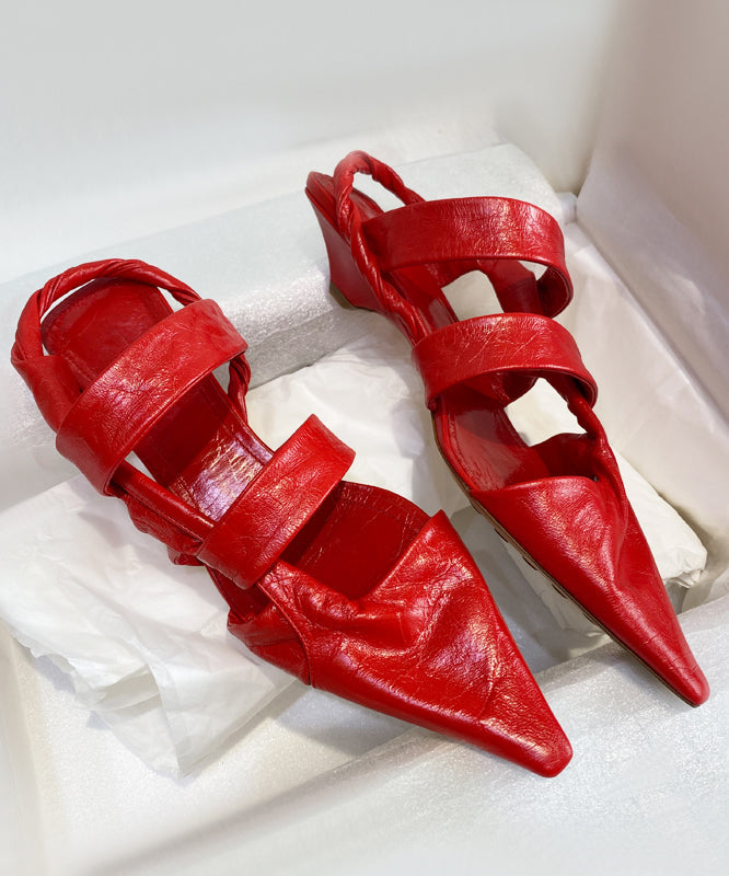 White Sandals Wedge Cowhide Leather Pointed Toe