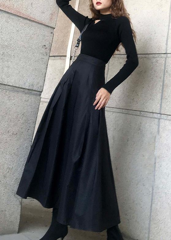 Unique Black Cinched Pockets a Line Summer Skirt