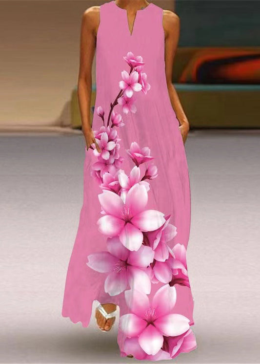 Pink Print Pockets Vacation Maxi Dresses Summer