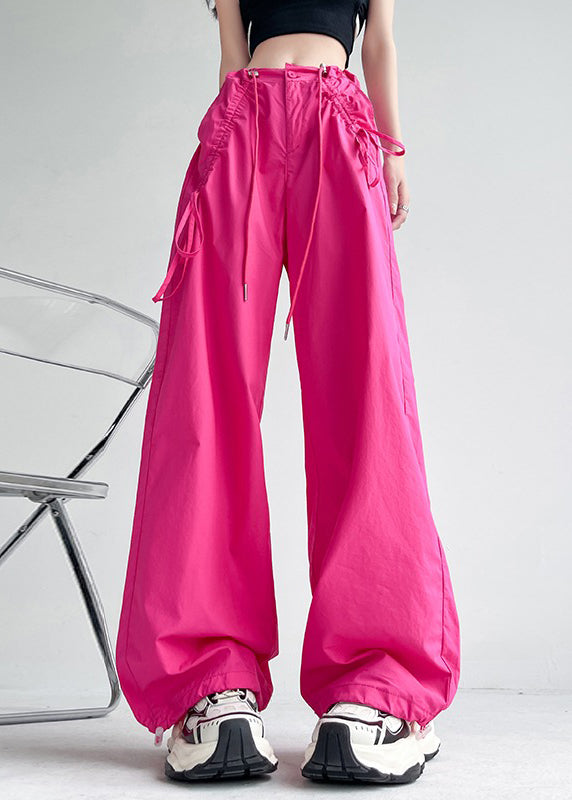 American Style Rose Pockets Drawstring Cotton Pants Spring