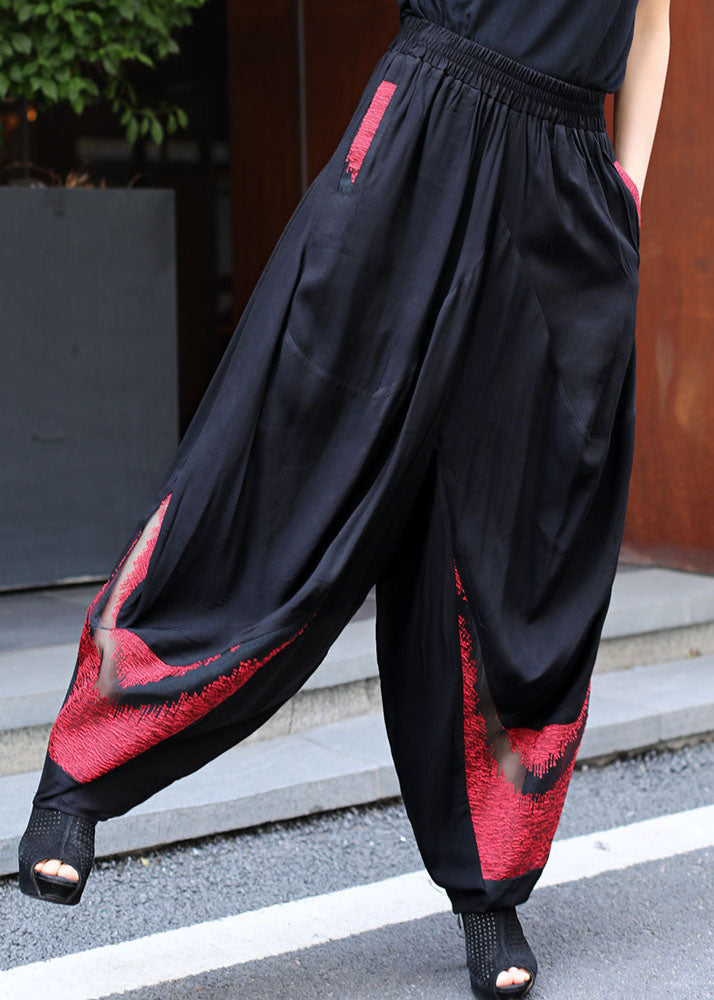 Diy Black Patchwork Hollow Out Pants Spring