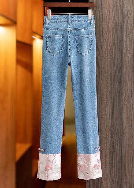Blue Patchwork Pink High Waist Straight Jeans