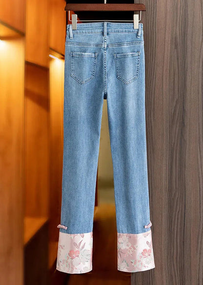 Blue Patchwork Pink High Waist Straight Jeans