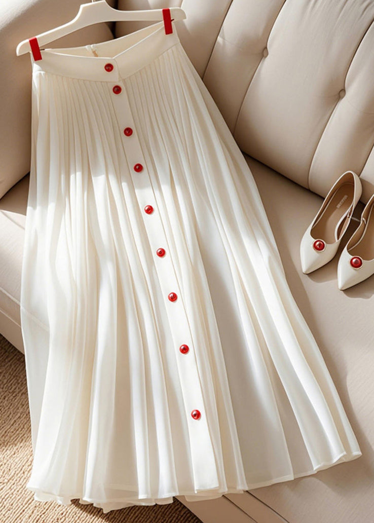 Art White High Waist Pleated Cotton Skirt Summer
