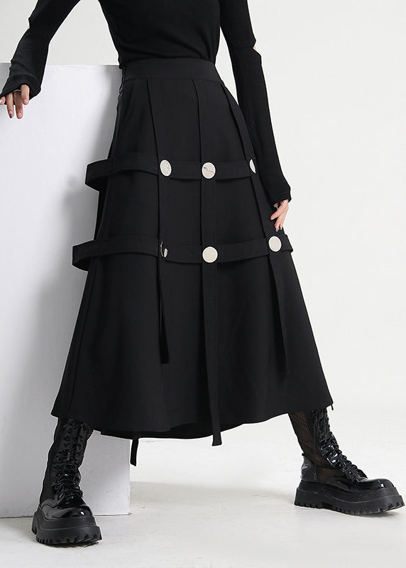 Black Asymmetrical Rivet Cotton Skirts Spring
