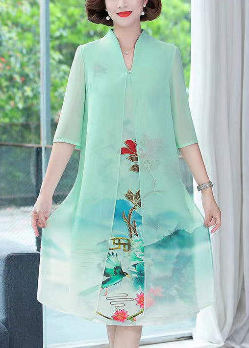 Light Green False Two Pieces Chiffon Dress Summer