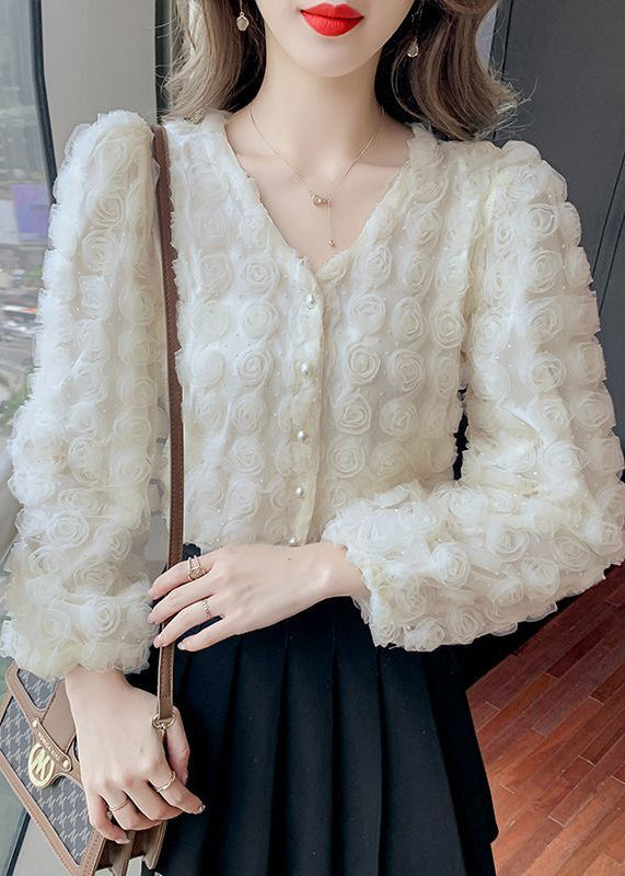 Art White Stereoscopic Tulle Blouses Spring